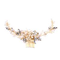 Bridal Decorative Hair Comb, Zinc Alloy, with ABS Plastic Pearl & Crystal, gold color plated, for bridal & faceted & with rhinestone, lead & cadmium free 