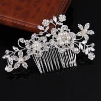 Bridal Decorative Hair Comb, Zinc Alloy, with ABS Plastic Pearl, silver color plated, for bridal & with rhinestone, lead & cadmium free 
