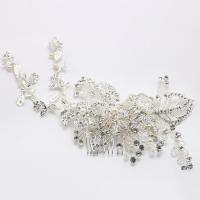 Bridal Decorative Hair Comb, Zinc Alloy, with ABS Plastic Pearl, silver color plated, for bridal & with rhinestone, lead & cadmium free 