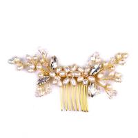 Braut Dekoratives Haarkämmchen, Zinklegierung, mit ABS-Kunststoff-Perlen & Kristall, goldfarben plattiert, für Braut & facettierte & mit Strass, frei von Blei & Kadmium, 60x120mm, verkauft von PC