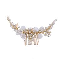 Braut Dekoratives Haarkämmchen, Zinklegierung, mit ABS-Kunststoff-Perlen & Kristall, goldfarben plattiert, für Braut & facettierte & mit Strass, frei von Blei & Kadmium, 55x170mm, verkauft von PC