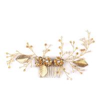 Bridal Decorative Hair Comb, Zinc Alloy, with ABS Plastic Pearl & Crystal, gold color plated, for bridal & faceted & with rhinestone, lead & cadmium free 