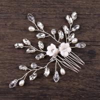 Bridal Decorative Hair Comb, Zinc Alloy, with ABS Plastic Pearl & Crystal & Acrylic, silver color plated, for bridal & faceted & with rhinestone, lead & cadmium free 