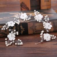 Zinc Alloy Headband, with ABS Plastic Pearl & Lace, silver color plated, for bridal & with rhinestone, lead & cadmium free 