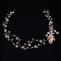Zinc Alloy Headband, with ABS Plastic Pearl & Crystal, gold color plated, for bridal & faceted & with rhinestone, lead & cadmium free 