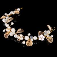 Zinc Alloy Headband, with ABS Plastic Pearl & Crystal, gold color plated, for bridal & faceted & with rhinestone, lead & cadmium free 