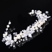 Zinc Alloy Headband, with ABS Plastic Pearl & Crystal, silver color plated, for bridal & faceted & with rhinestone, lead & cadmium free 