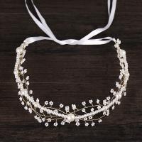 Zinc Alloy Headband, with ABS Plastic Pearl & Satin Ribbon, silver color plated, for bridal, lead & cadmium free, 420mm 