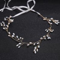 Zinc Alloy Headband, with Satin Ribbon & Crystal, gold color plated, for bridal & faceted, lead & cadmium free 
