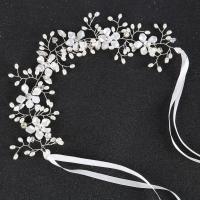 Zinc Alloy Headband, with ABS Plastic Pearl & Satin Ribbon & Crystal & Acrylic, gold color plated, for bridal & faceted & with rhinestone, lead & cadmium free 
