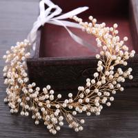 alliage de zinc Bandeau, avec Plastique ABS perle & ruban de velventine, Placage de couleur d'or, pour mariée, sans plomb et cadmium Vendu par PC