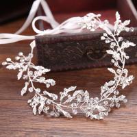 Zinc Alloy Headband, with ABS Plastic Pearl & Velveteen Ribbon & Crystal, silver color plated, for bridal & faceted & with rhinestone, lead & cadmium free 
