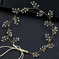 Zinc Alloy Headband, with ABS Plastic Pearl & Velveteen Ribbon, gold color plated, for bridal, lead & cadmium free 