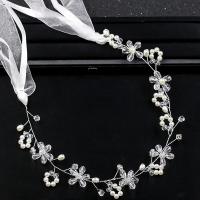 Zinc Alloy Headband, with ABS Plastic Pearl & Satin Ribbon & Crystal, silver color plated, for bridal & faceted & with rhinestone, lead & cadmium free 
