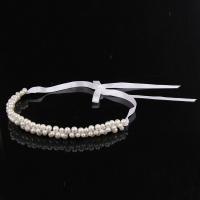 Zinc Alloy Headband, with ABS Plastic Pearl & Satin Ribbon, silver color plated, for bridal, lead & cadmium free, 310mm 
