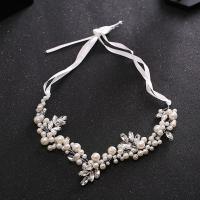 Zinc Alloy Headband, with ABS Plastic Pearl & Satin Ribbon & Crystal, silver color plated, for bridal & faceted, lead & cadmium free 