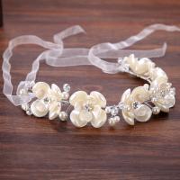 Zinc Alloy Headband, with ABS Plastic Pearl & Satin Ribbon & Acrylic, silver color plated, for bridal & with rhinestone, lead & cadmium free 