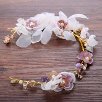 Zinc Alloy Headband, with Silk Flower & ABS Plastic Pearl & Crystal, gold color plated, for bridal & faceted & with rhinestone, lead & cadmium free 