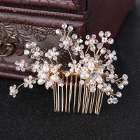 Bridal Decorative Hair Comb, Zinc Alloy, with ABS Plastic Pearl, gold color plated, for bridal & with rhinestone, lead & cadmium free 