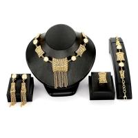 Fashion Zinc Alloy Jewelry Sets, finger ring & bracelet & earring & necklace, with 2.16lnch, 2.16lnch extender chain, Tassel, gold color plated, twist oval chain & for woman & hollow 30mm  US Ring .5-8 Approx 8.5 Inch, Approx  19.5 Inch 