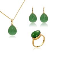 Zinc Alloy Jewelry Set, finger ring & earring & necklace, with Glass, with 2lnch extender chain, Teardrop, gold color plated, box chain & for woman, 29mm  US Ring .5 Approx 17.5 Inch 