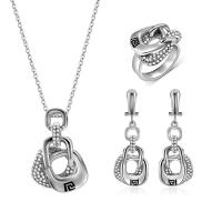 Cubic Zirconia Zinc Alloy Jewelry Sets, finger ring & earring & necklace, with 1.9lnch extender chain, silver color plated, oval chain & micro pave cubic zirconia & for woman & enamel, 22mm  US Ring .5-8 Approx 15.9 Inch 