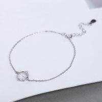 925 Sterling Silver Bracelet, with Crystal, with 1.38lnch extender chain, platinum plated, rectangle chain & for woman & faceted & hollow Approx 6 Inch 