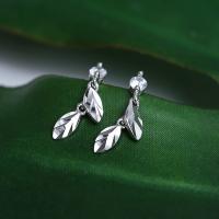 Sterling Silver Drop Earring, 925 Sterling Silver, Leaf, platinum plated, flower cut & for woman & with rhinestone 