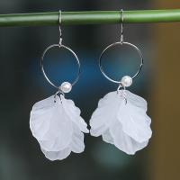 925 Sterling Silver Drop Earring, with Resin & Plastic Pearl, Flower, platinum plated, for woman 