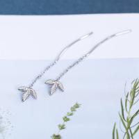 Sterling Silver Thread Through Earrings, 925 Sterling Silver, Leaf, platinum plated, oval chain & for woman 15mm 