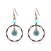 Turquoise Zinc Alloy Earring, with Synthetic Turquoise, Donut, antique copper color plated, for woman 