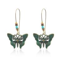 Zinc Alloy Drop Earring, with Seedbead, Butterfly, plated copper green, for woman 