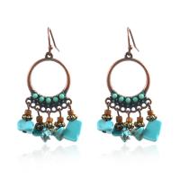 Zinc Alloy Tassel Earring, with Seedbead & Synthetic Turquoise, antique copper color plated, for woman 