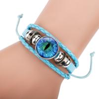 PU Leather Bracelet, with Paper & Glass & Zinc Alloy, with 3.1inch extender chain, silver color plated, time gem jewelry & Unisex 18mm Approx 7 Inch 