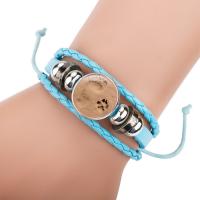 PU Leather Bracelet, with Paper & Glass & Zinc Alloy, with 3.1inch extender chain, silver color plated & time gem jewelry & for woman, 18mm Approx 7 Inch 