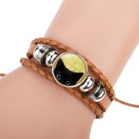 PU Leather Bracelet, with Paper & Glass & Zinc Alloy, silver color plated, time gem jewelry & for woman 18mm Approx 7 Inch 