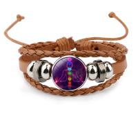 PU Leather Bracelet, with Paper & Glass & Zinc Alloy, silver color plated, time gem jewelry & for woman 18mm Approx 7 Inch 