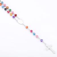 Acrylic Rosary Necklace, with Zinc Alloy, with 6inch extender chain, Cross, silver color plated, Christian Jewelry & for woman, multi-colored, 8mm Approx 27.5 Inch 