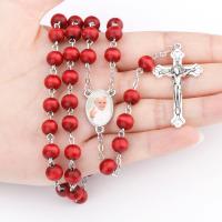 Rosary Necklace, Wood, with Zinc Alloy, with 6inch extender chain, Cross, silver color plated, Unisex & Christian Jewelry, red, 8mm Approx 27.5 Inch 