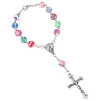 Polymer Clay Pray Beads Bracelet, with Zinc Alloy, with 3.5inch extender chain, Cross, silver color plated, Unisex & Christian Jewelry, multi-colored, 8mm Approx 7 Inch 