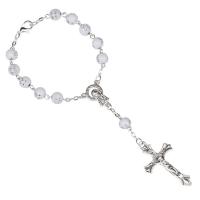 Acrylic Pray Beads Bracelet, with Zinc Alloy, with 3.5inch extender chain, Cross, silver color plated, Unisex & Christian Jewelry, white, 8mm Approx 7 Inch 