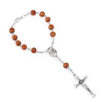 Wood Pray Beads Bracelet, with Zinc Alloy, with 3.5inch extender chain, Cross, silver color plated, Unisex & Christian Jewelry, 8mm Approx 7 Inch 