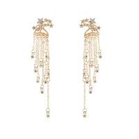 Zinc Alloy Tassel Earring, Star, plated, for woman & with rhinestone 90mm 