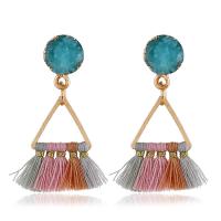 Zinc Alloy Tassel Earring, with Nylon Cord & Resin, stainless steel post pin, Triangle, gold color plated, for woman lead & cadmium free 