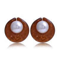 Acetate Stud Earring, with ABS Plastic Pearl, stainless steel post pin, Round, for woman 