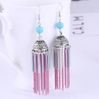 Zinc Alloy Tassel Earring, with Synthetic Turquoise, iron earring hook, silver color plated, for woman & blacken lead & cadmium free 