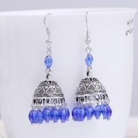 Zinc Alloy Tassel Earring, with Crystal, iron earring hook, antique silver color plated, for woman & faceted lead & cadmium free 