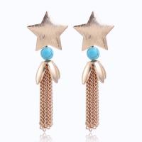 Zinc Alloy Tassel Earring, with Synthetic Turquoise, Star, gold color plated, for woman, lead & cadmium free 