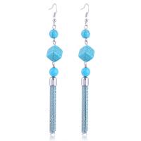 Synthetic Turquoise Tassel Earring, with iron chain, for woman 