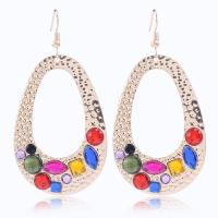 Resin Zinc Alloy Earring, with Resin, iron earring hook, Round, gold color plated, for woman & with rhinestone, lead & cadmium free 